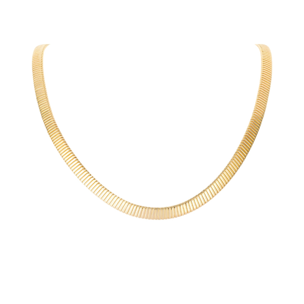 Italian Snake Flexible Necklace in 14K Yellow Gold | JJ Jewelry Miami