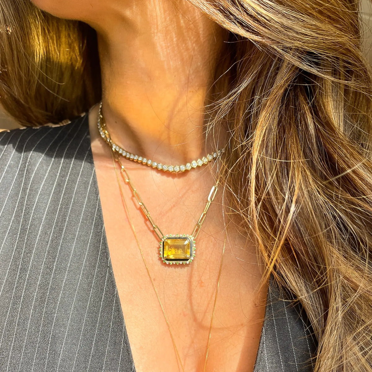 Janice Diamond Tennis Necklace in 18K Yellow Gold, view 1 | JJ Jewelry Miami