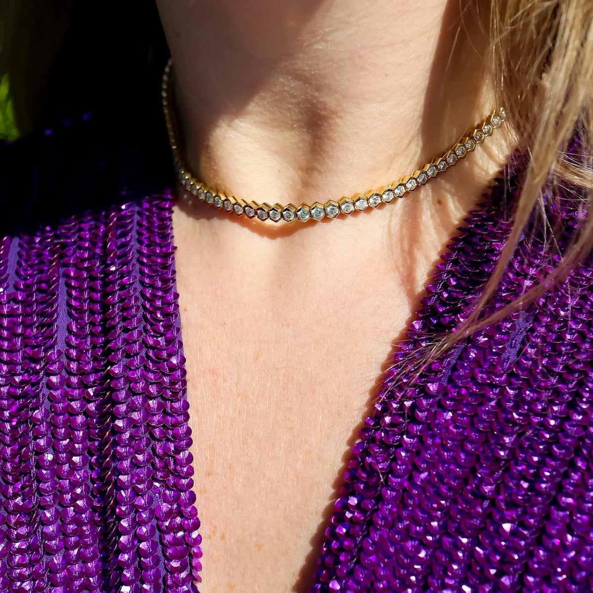 Janice Diamond Tennis Necklace in 18K Yellow Gold, view 2 | JJ Jewelry Miami