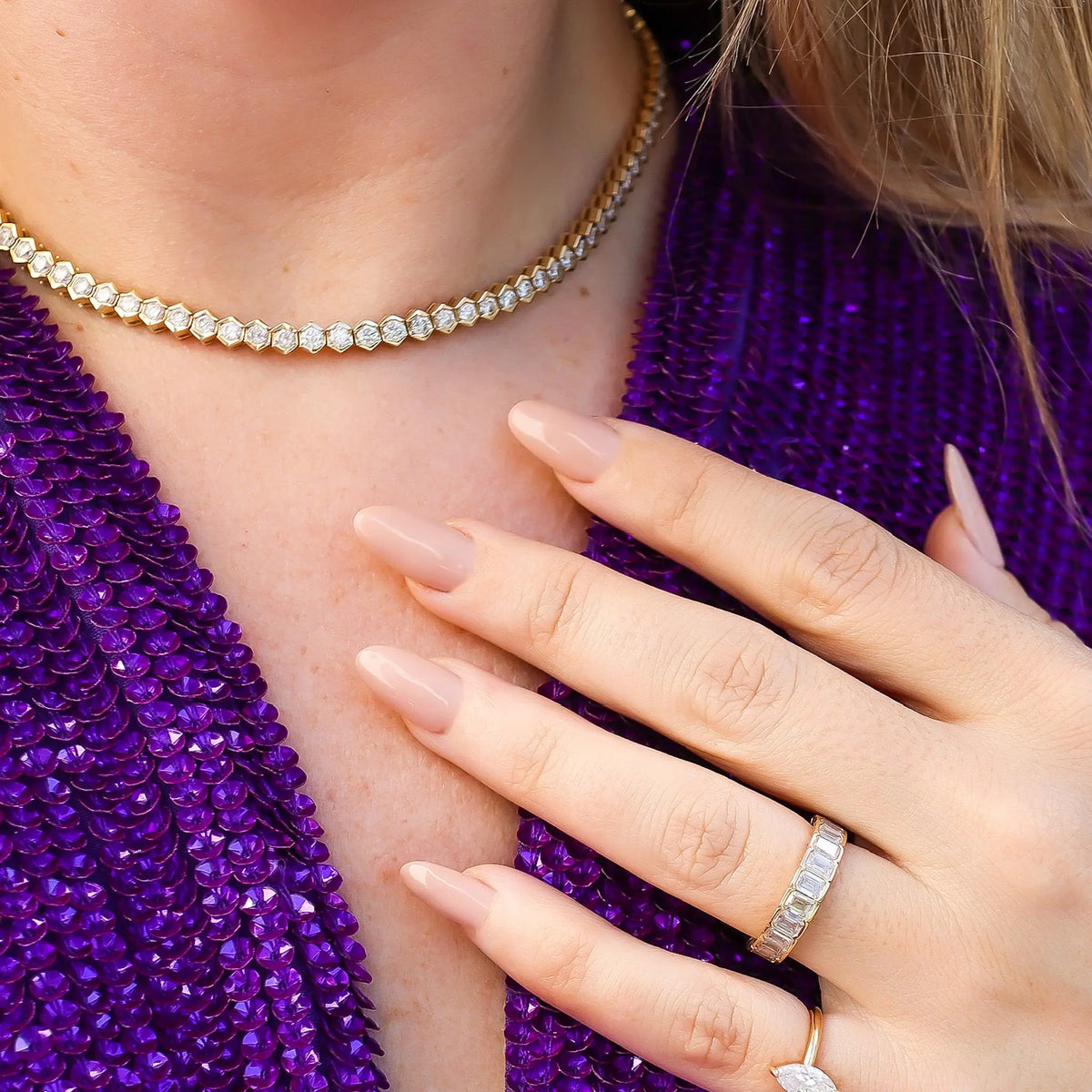 Janice Diamond Tennis Necklace in 18K Yellow Gold, view 3 | JJ Jewelry Miami