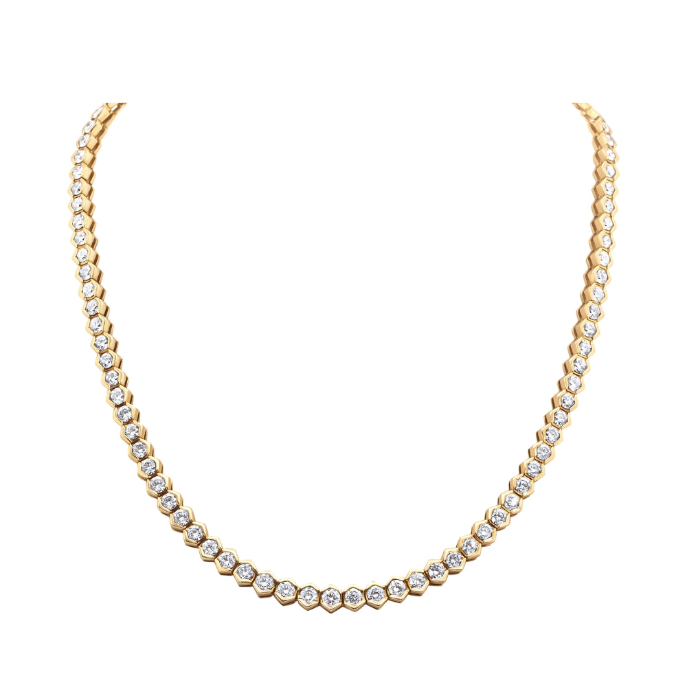 Janice Diamond Tennis Necklace in 18K Yellow Gold | JJ Jewelry Miami