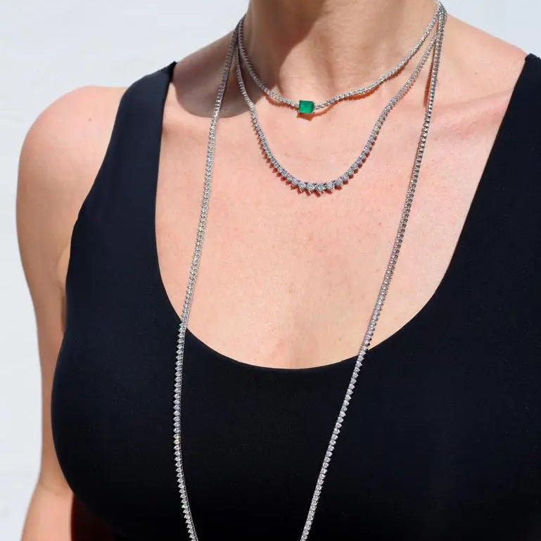 Jenny Emerald and Diamond Tennis Necklace in 18K Gold, view 5 | JJ Jewelry Miami