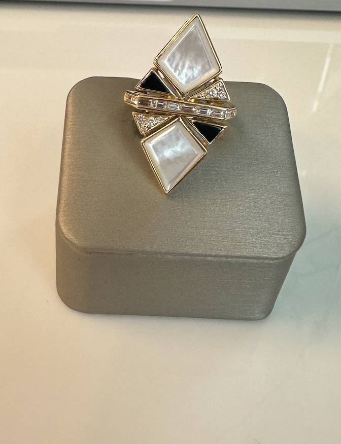 Onyx & Mother of Pearl Geometric Ring