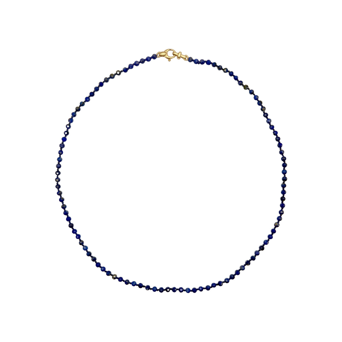 Lapis Lazuli Bead Necklace with 14K Gold Clasp, angle 2 | JJ Jewelry Miami