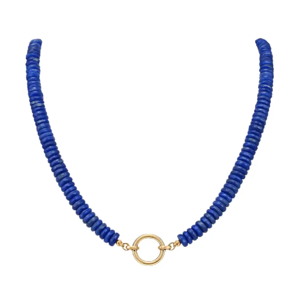 Lapis lazuli rondelle bead necklace with 14K gold oval connector by JJ Jewelry