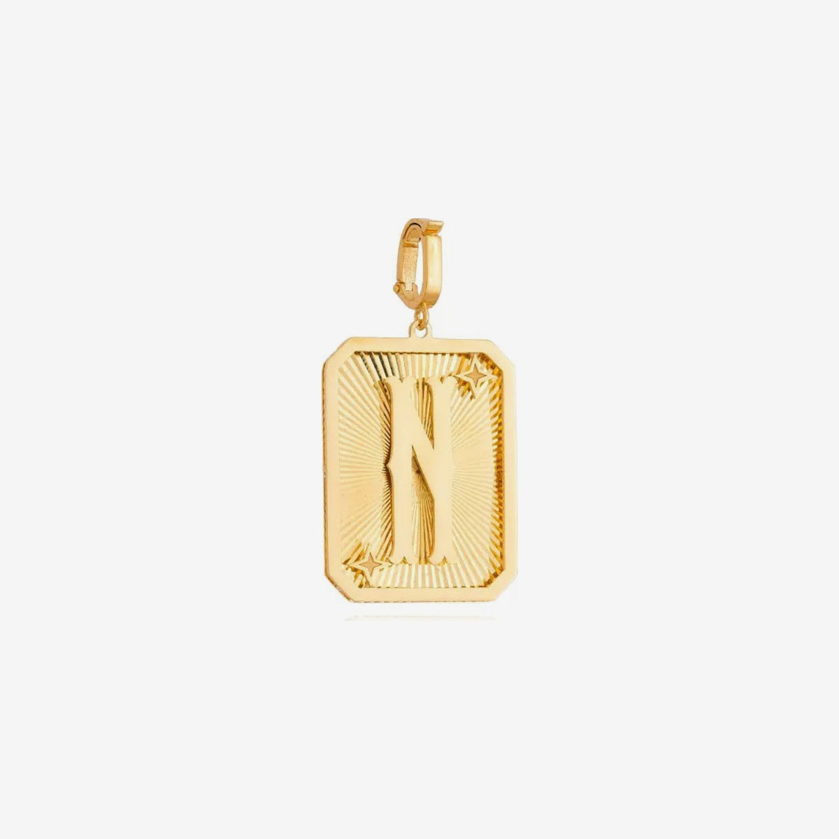 Large Initial Medal Pendant in 18K Yellow Gold, letter N | JJ Jewelry Miami