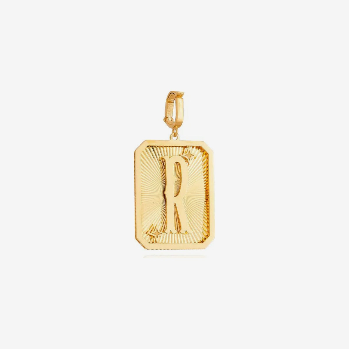 Large Initial Medal Pendant in 18K Yellow Gold, letter R | JJ Jewelry Miami