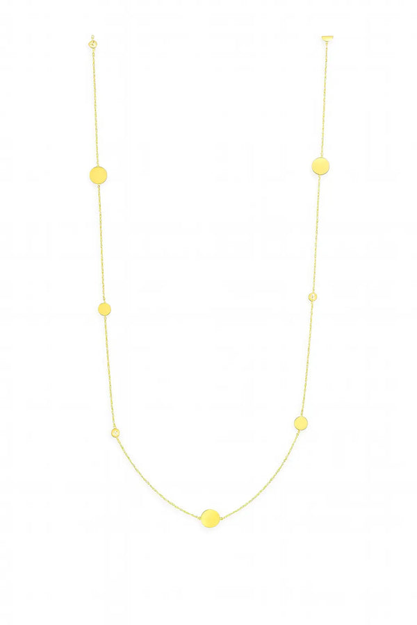 Long Disc Necklace in 14K Yellow Gold | JJ Jewelry Miami