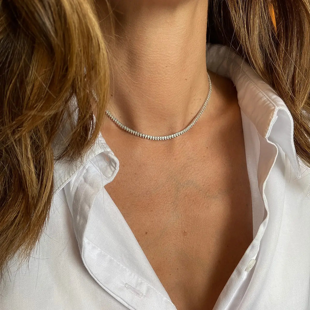 Lorena Diamond Tennis Necklace in 18K Gold, view 2 | JJ Jewelry Miami