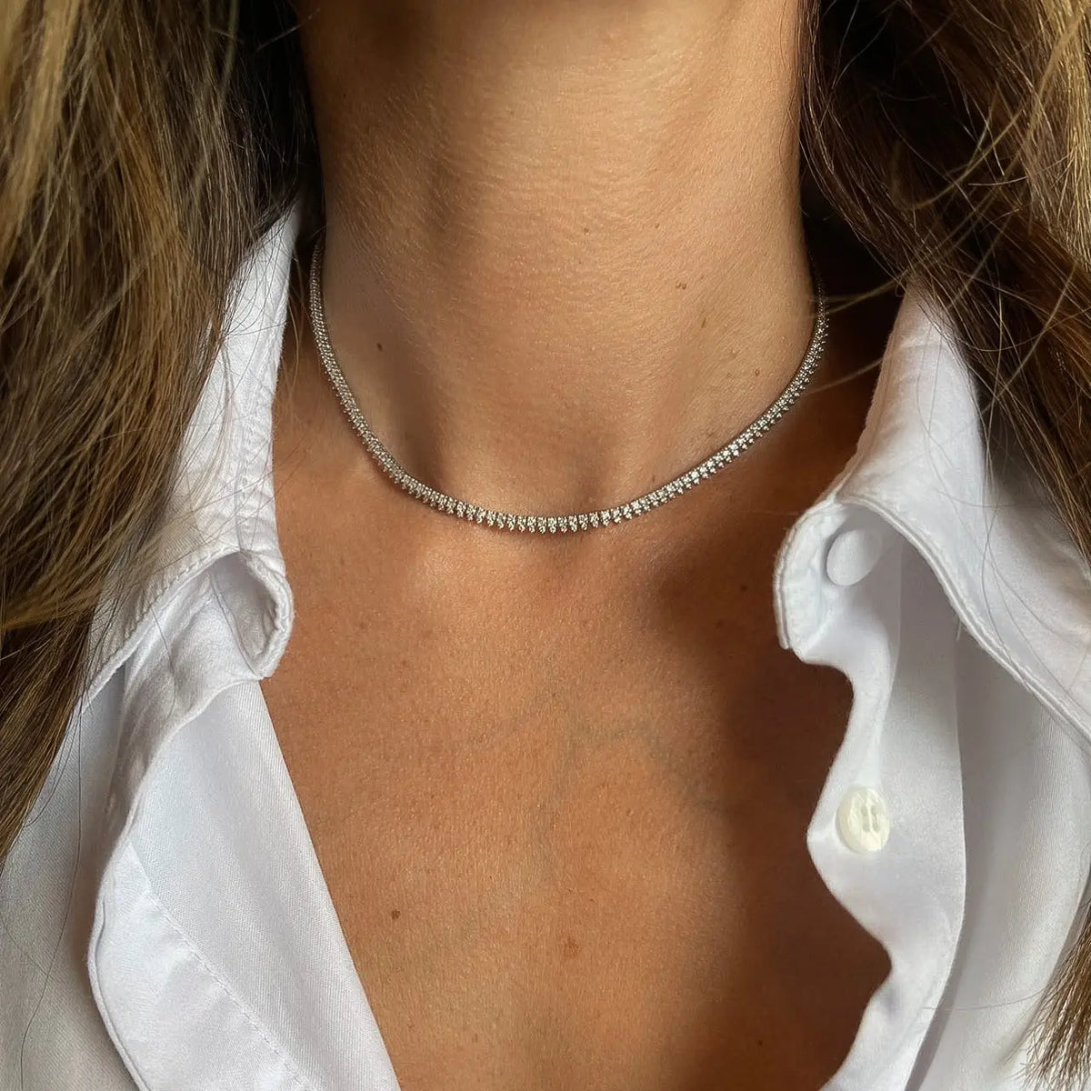 Lorena Diamond Tennis Necklace in 18K Gold, view 3 | JJ Jewelry Miami