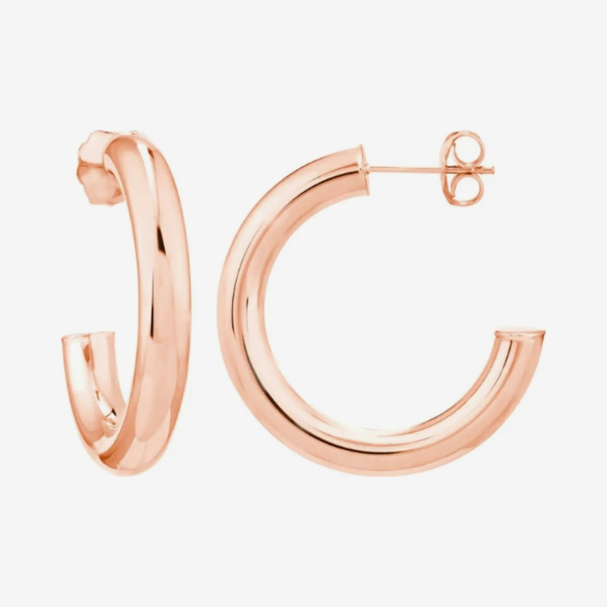 Medium Classic Hoop Earrings in 14K Rose Gold, gray background | JJ Jewelry Miami