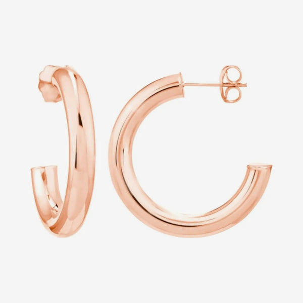 Medium Classic Hoop Earrings in 14K Rose Gold, gray background | JJ Jewelry Miami