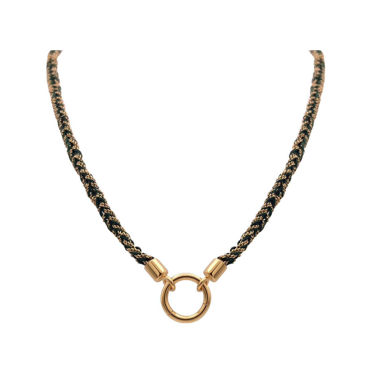 Morocco Silk Necklace with 14K Gold Connector, Green | JJ Jewelry Miami