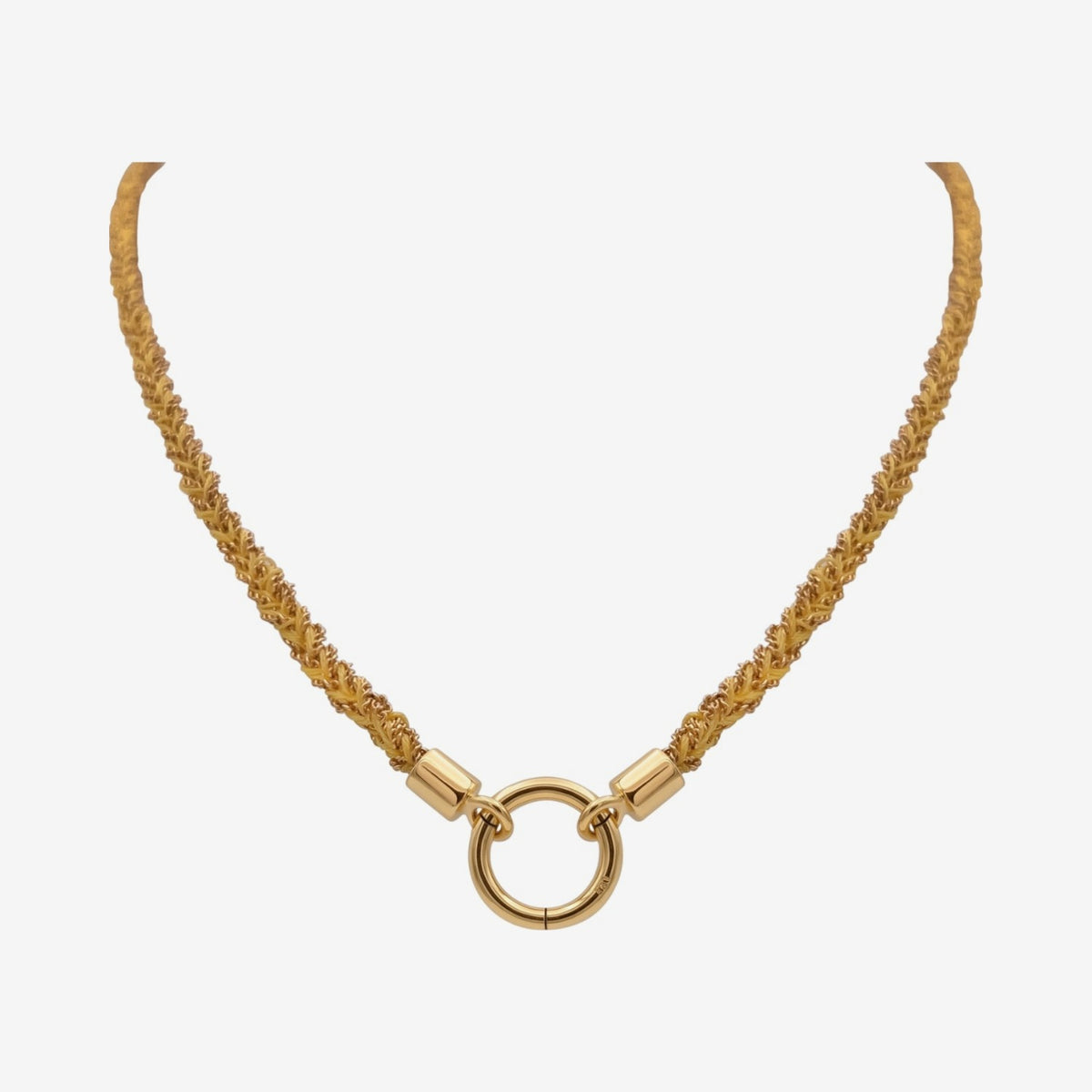 Morocco Silk Necklace with 14K Gold Connector, Yellow, gray background | JJ Jewelry Miami