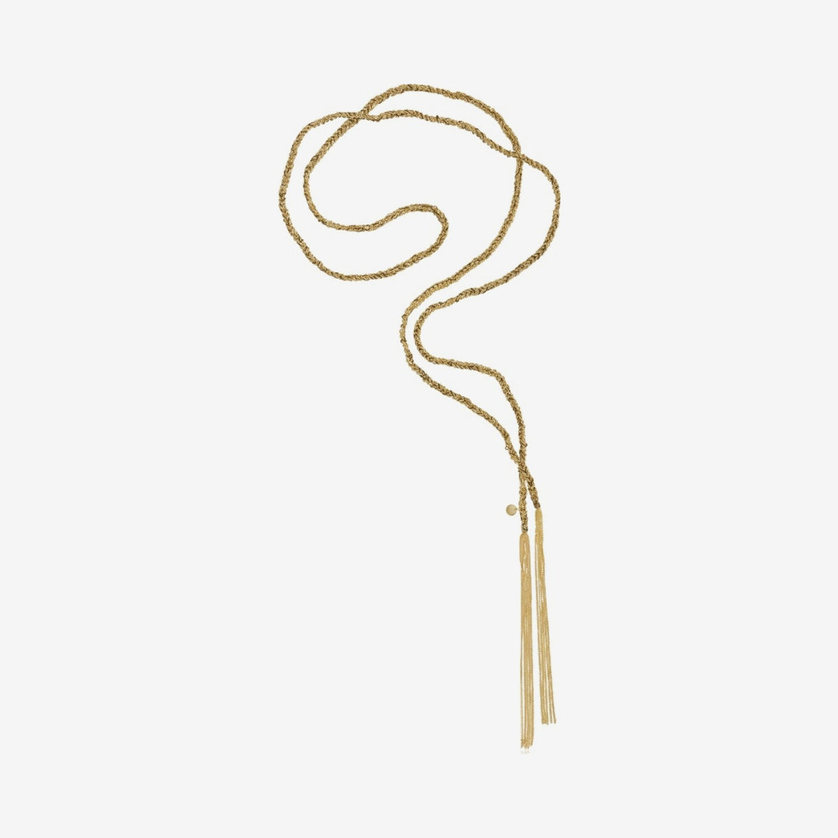 Morocco Silk Scarf Necklace in Gold-Dipped Silver, angle 7, gray background | JJ Jewelry Miami
