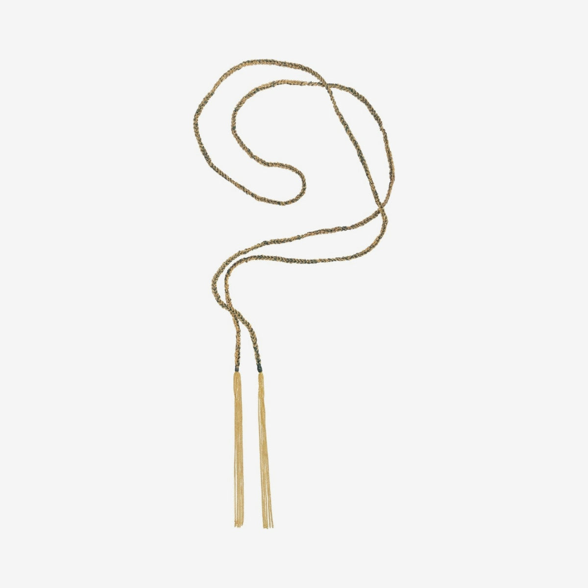 Morocco Silk Scarf Necklace in Gold-Dipped Silver, angle 8, gray background | JJ Jewelry Miami