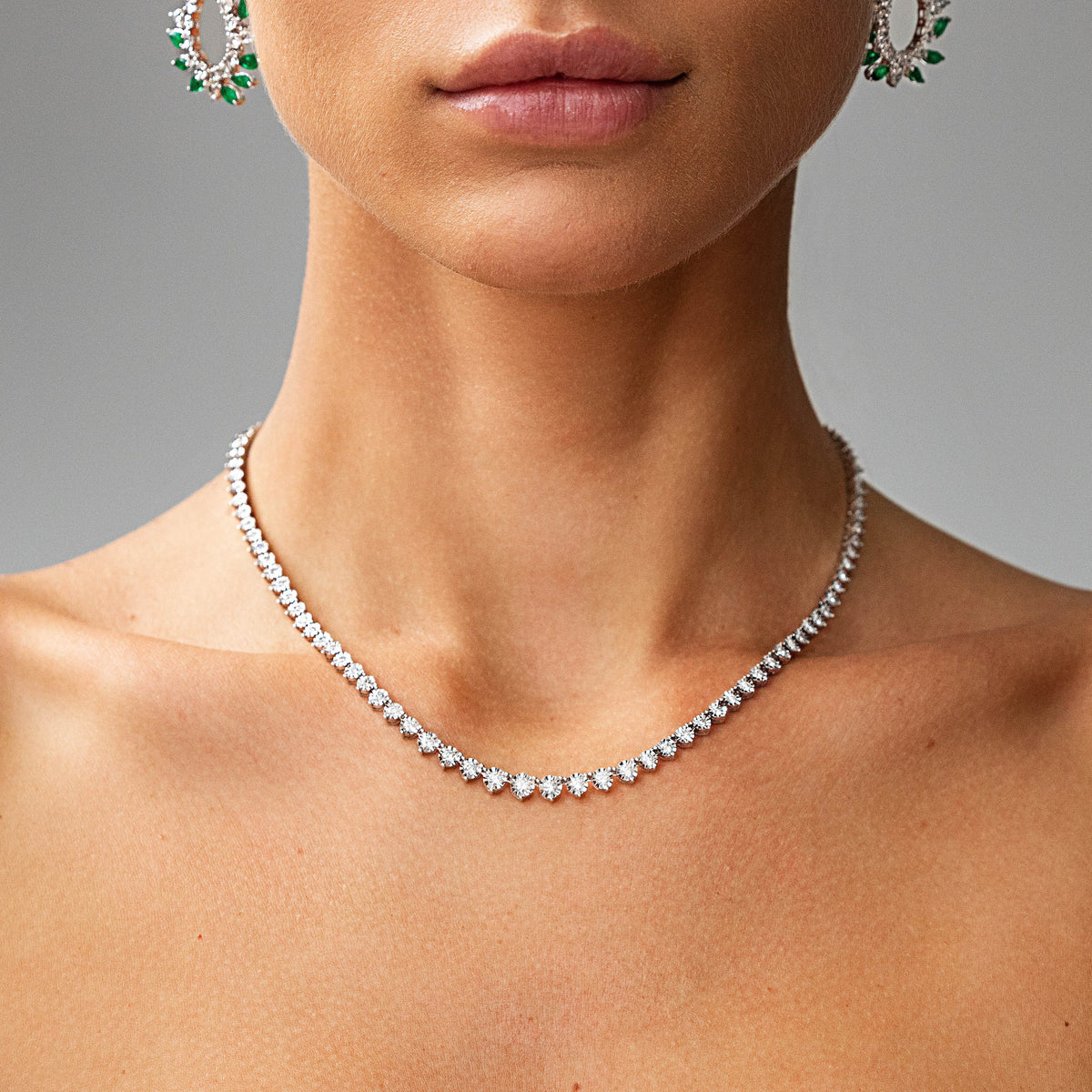 Mylene Graduated Diamond Tennis Necklace in 18K Gold, view 1 | JJ Jewelry Miami