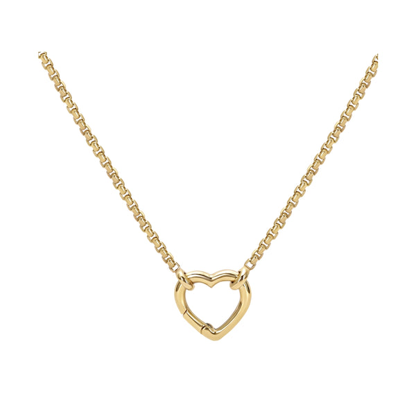 Open Heart Pendant Necklace on Box Chain in 14K Yellow Gold | JJ Jewelry Miami