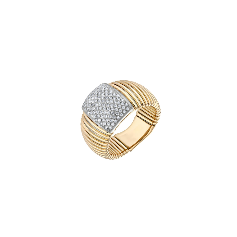 18K yellow gold pavé block flex ring with ribbed band – JJ Jewelry