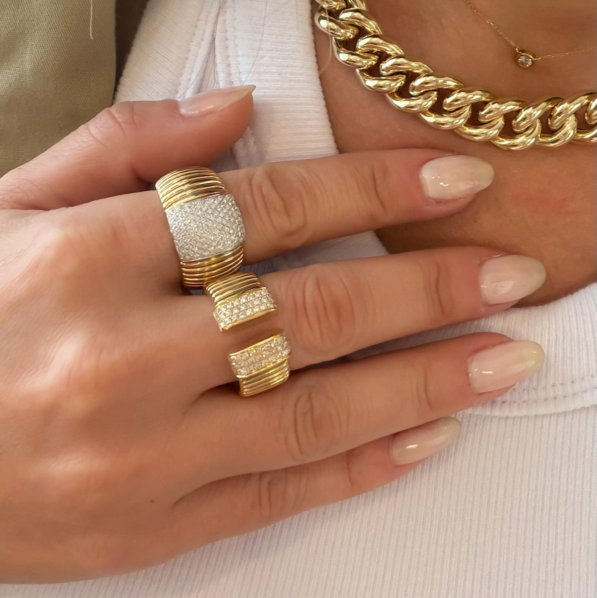 Pavé Block Flex Italian Ring, lifestyle view 3 | JJ Jewelry