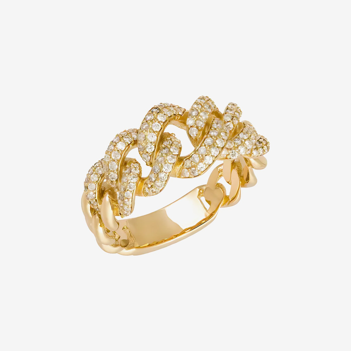 Pavé Diamond Chain Ring in 18K Yellow Gold | JJ Jewelry