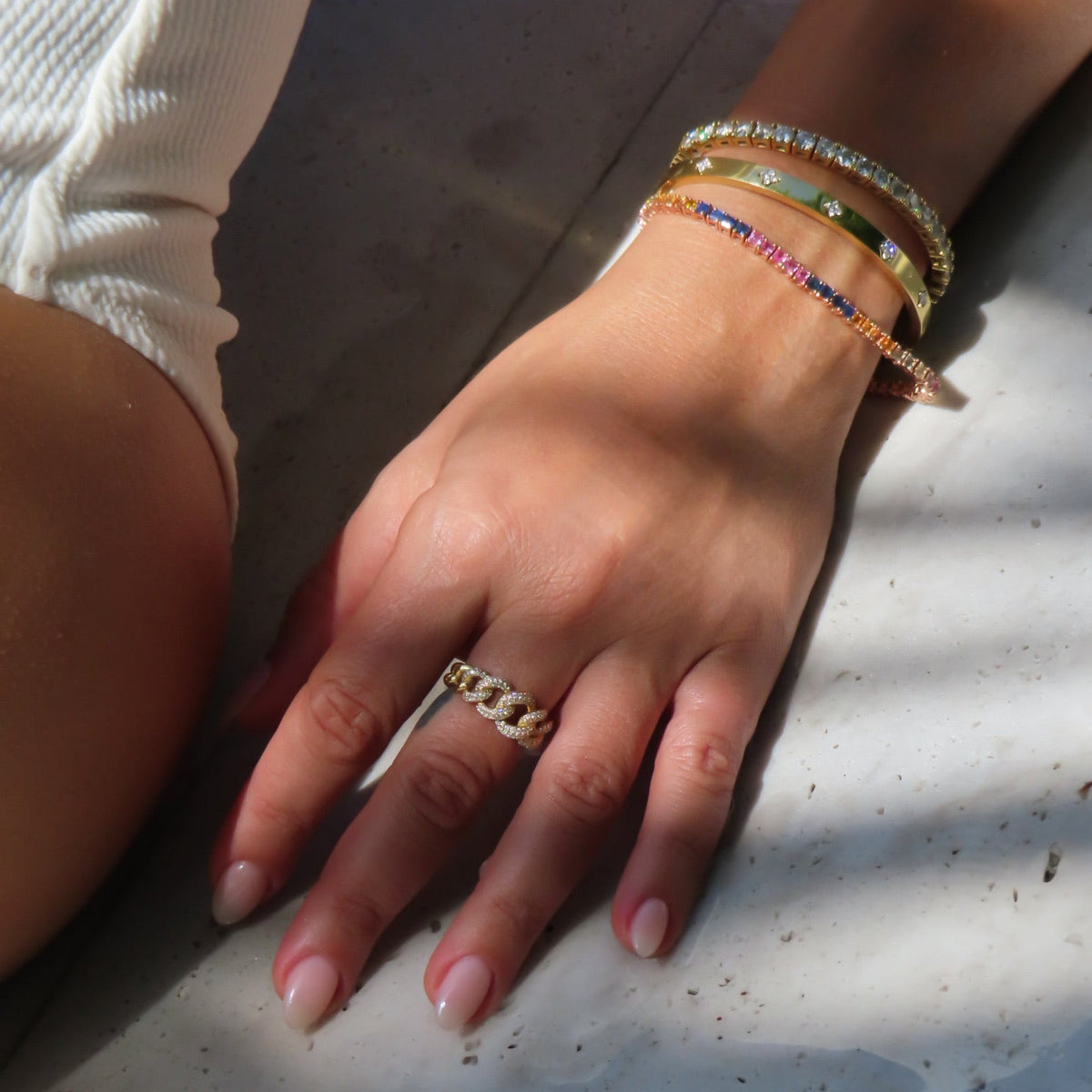 Pavé Diamond Chain Ring, lifestyle view 1 | JJ Jewelry