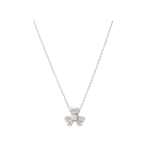 Pavé Diamond Clover Pendant Necklace in 18K White Gold | JJ Jewelry Miami