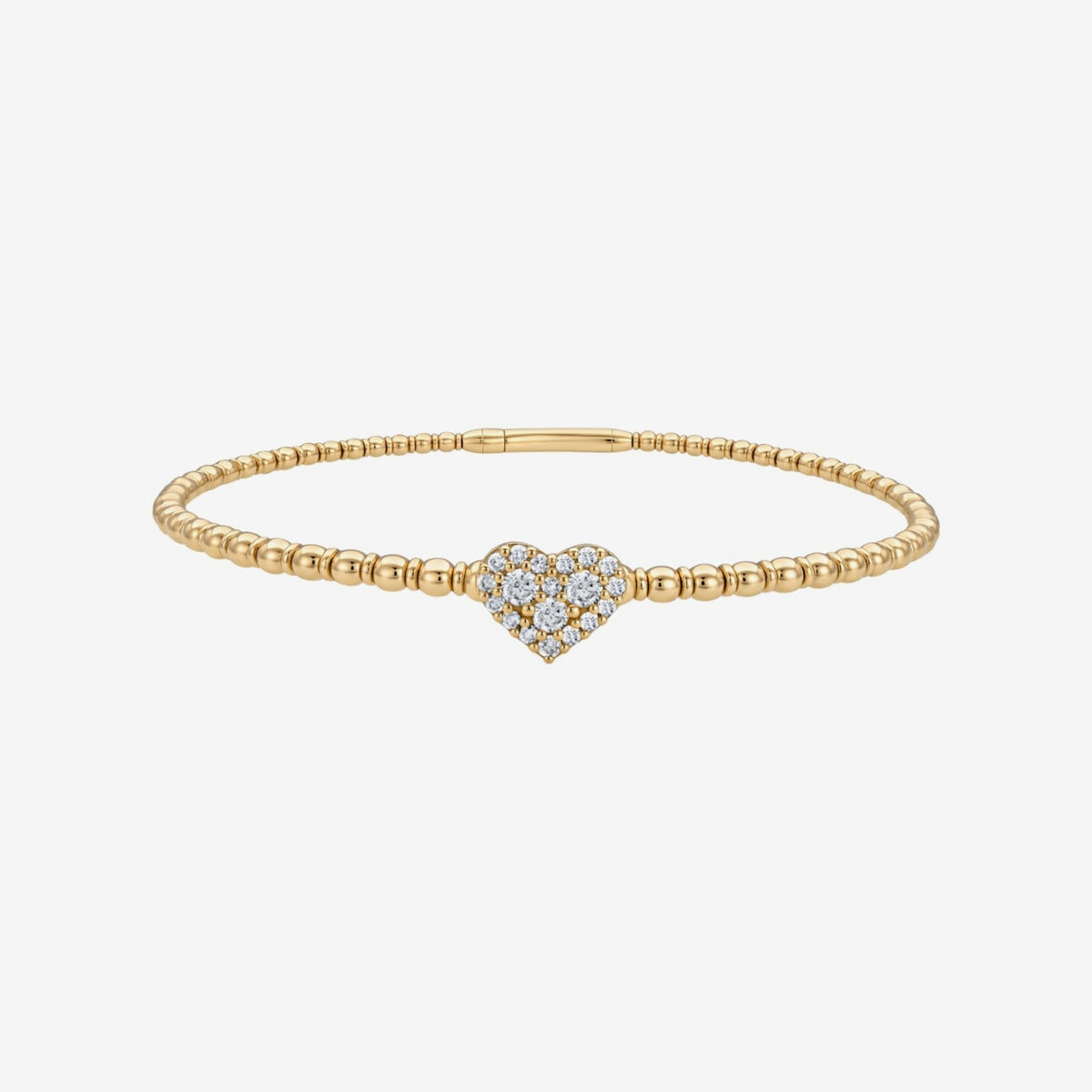 Pavé Diamond Heart Flexible Bangle in 18K yellow gold | JJ Jewelry
