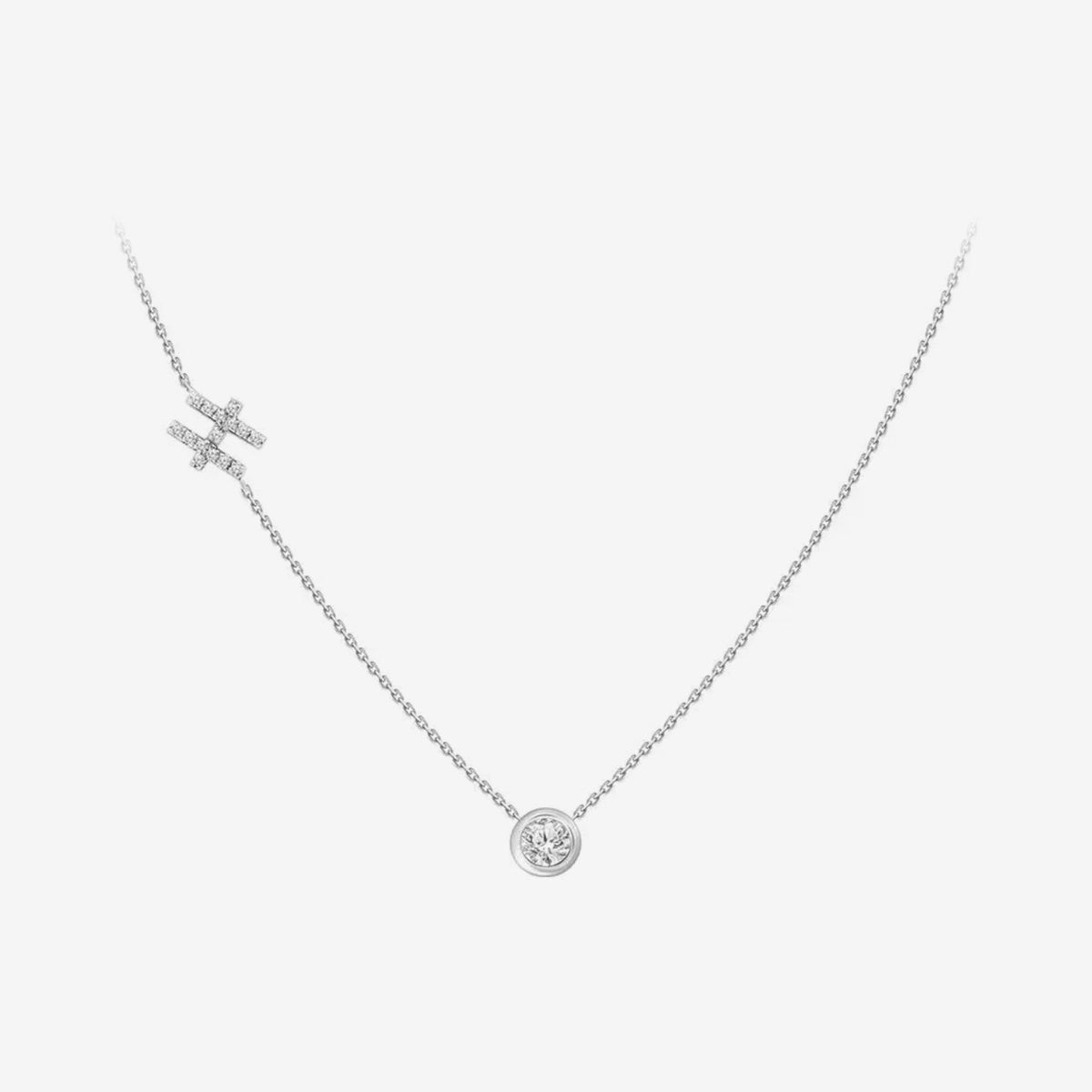 Pavé Diamond Initial Necklace, Letter H, in 18K White Gold, gray background | JJ Jewelry Miami