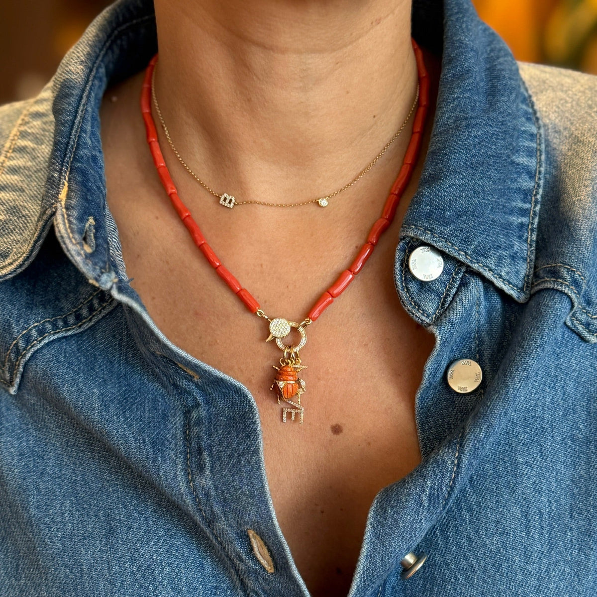 Pavé Diamond Initial Necklace in 18K Gold, view 2 | JJ Jewelry Miami