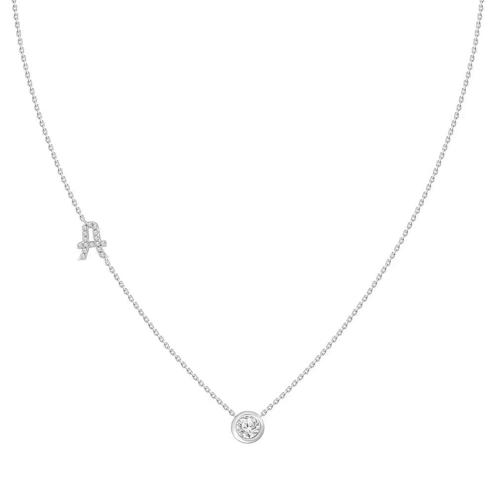 Pavé Diamond Initial Necklace, Letter A, in 18K White Gold | JJ Jewelry Miami