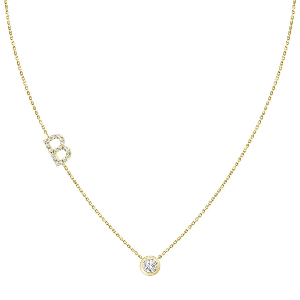 Pavé Diamond Initial Necklace, Letter B, in 18K Yellow Gold | JJ Jewelry Miami