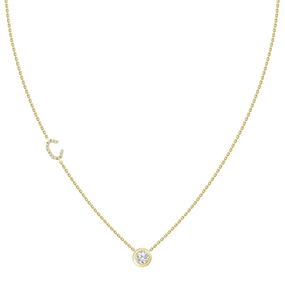 Pavé Diamond Initial Necklace, Letter C, in 18K Yellow Gold | JJ Jewelry Miami