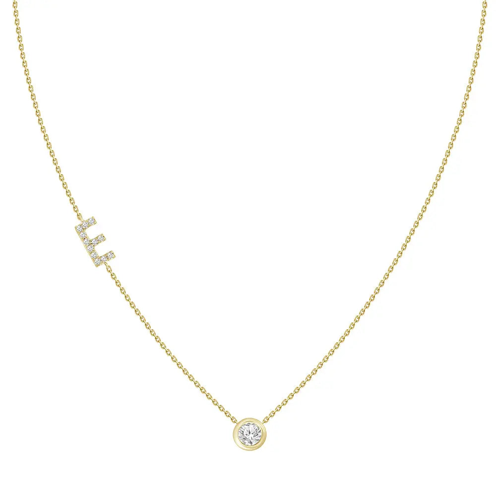Pavé Diamond Initial Necklace, Letter E, in 18K Yellow Gold | JJ Jewelry Miami