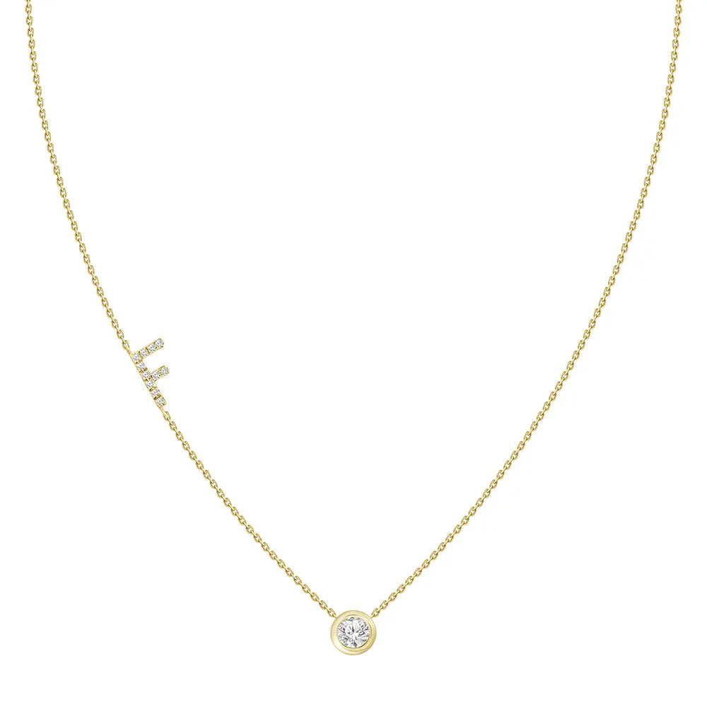 Pavé Diamond Initial Necklace, Letter F, in 18K Yellow Gold | JJ Jewelry Miami