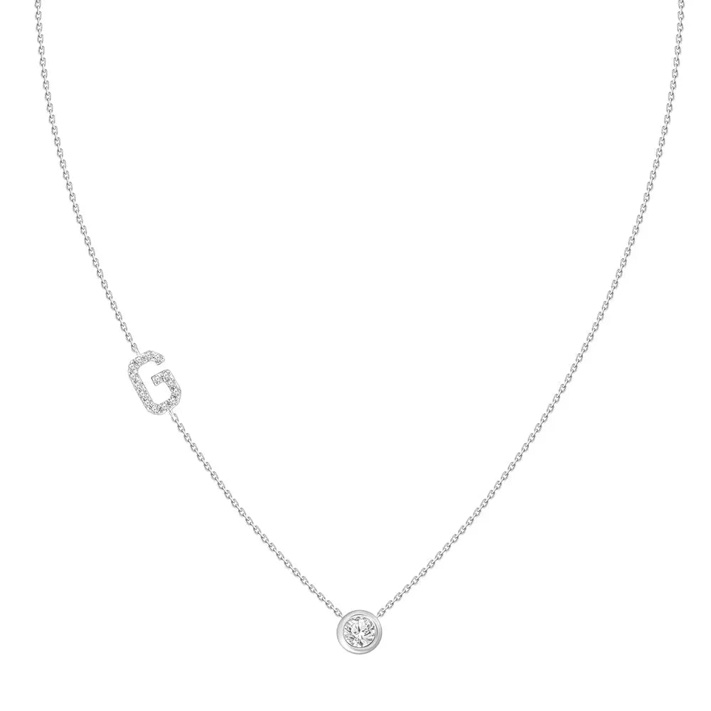 Pavé Diamond Initial Necklace, Letter G, in 18K White Gold | JJ Jewelry Miami