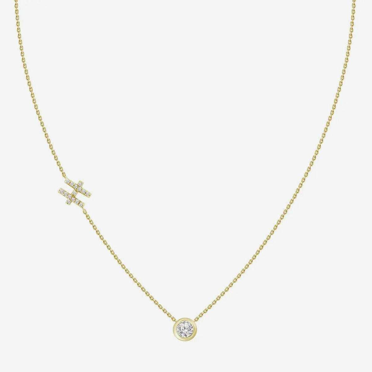 Pavé Diamond Initial Necklace, Letter H, in 18K Yellow Gold, gray background | JJ Jewelry Miami