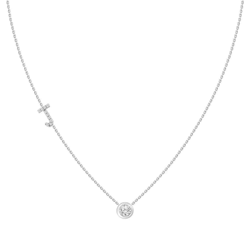 Pavé Diamond Initial Necklace, Letter J, in 18K White Gold | JJ Jewelry Miami