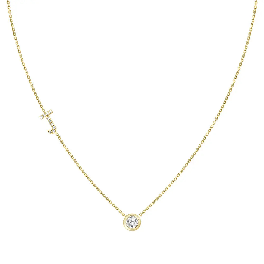 Pavé Diamond Initial Necklace, Letter J, in 18K Yellow Gold | JJ Jewelry Miami