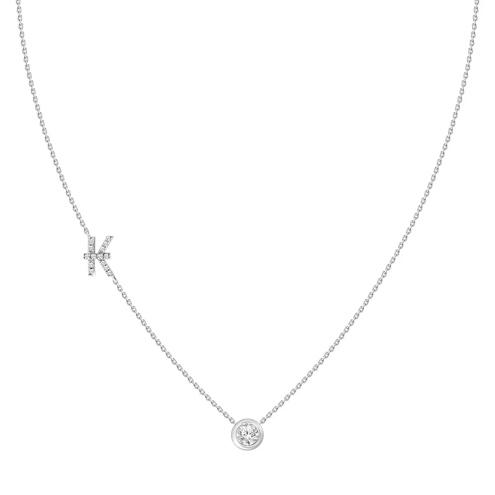 Pavé Diamond Initial Necklace, Letter K, in 18K White Gold | JJ Jewelry Miami