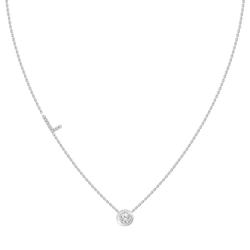 Pavé Diamond Initial Necklace, Letter L, in 18K White Gold | JJ Jewelry Miami
