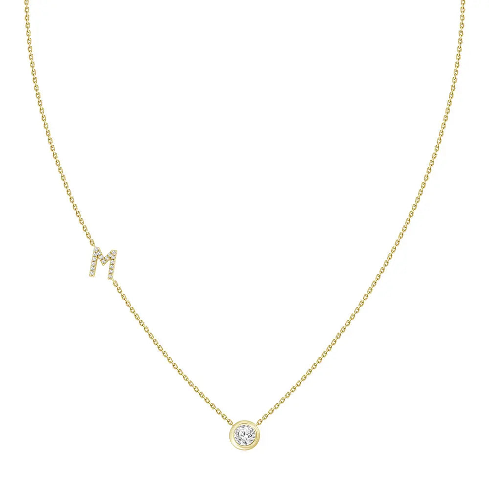 Pavé Diamond Initial Necklace, Letter M, in 18K Yellow Gold | JJ Jewelry Miami
