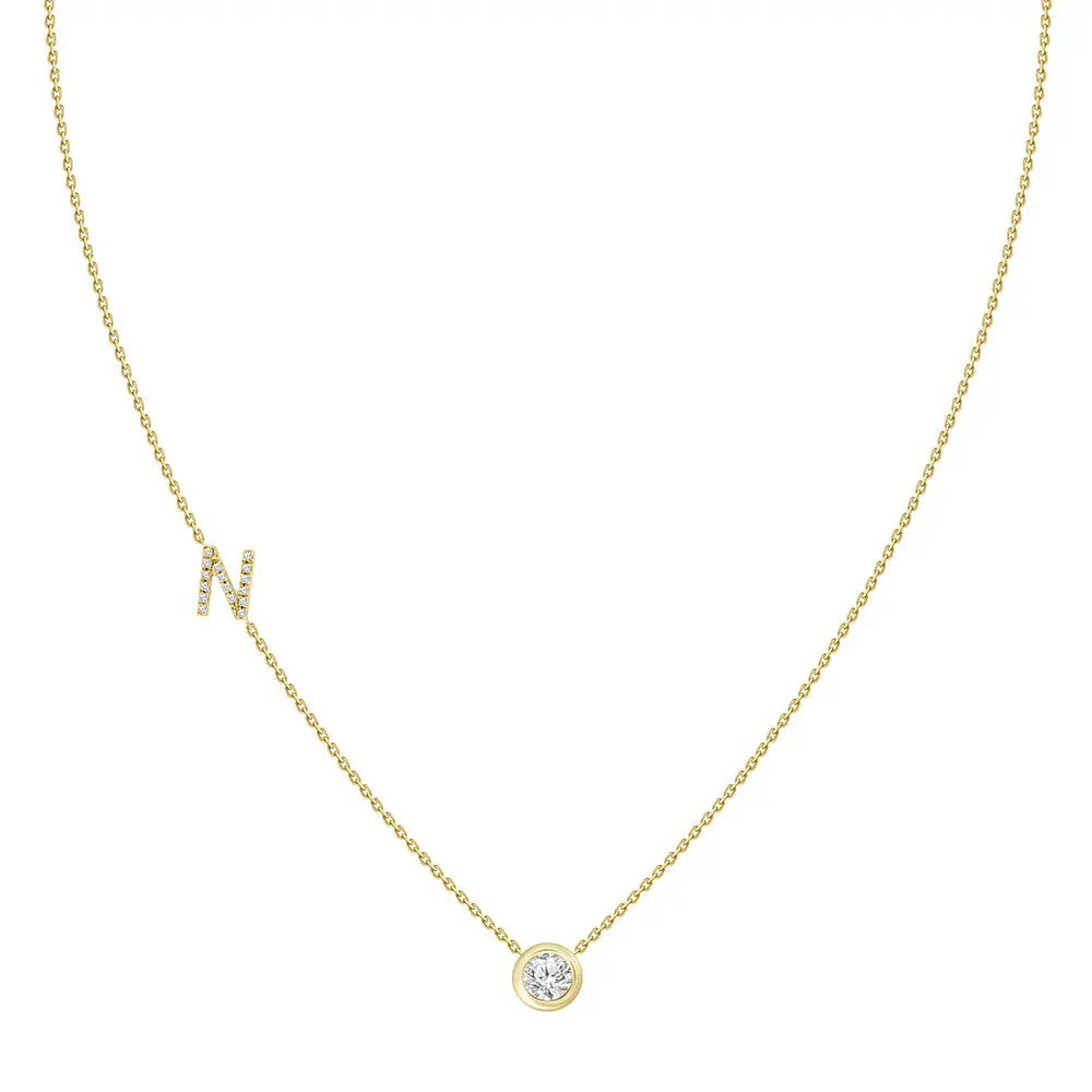Pavé Diamond Initial Necklace, Letter N, in 18K Yellow Gold | JJ Jewelry Miami