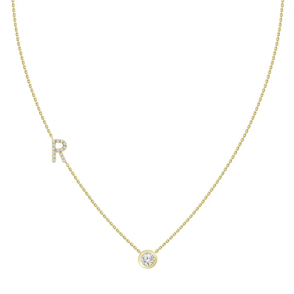Pavé Diamond Initial Necklace, Letter R, in 18K Yellow Gold | JJ Jewelry Miami