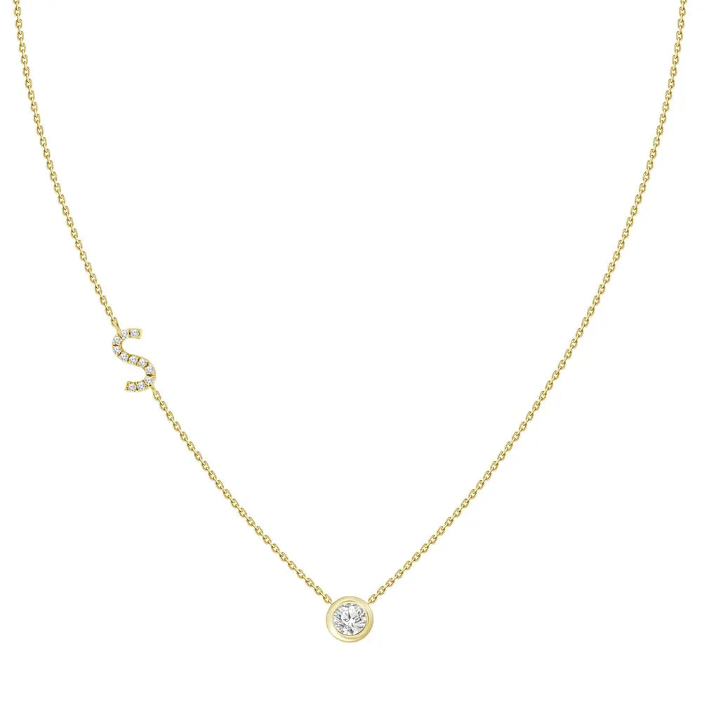 Pavé Diamond Initial Necklace, Letter S, in 18K Yellow Gold | JJ Jewelry Miami