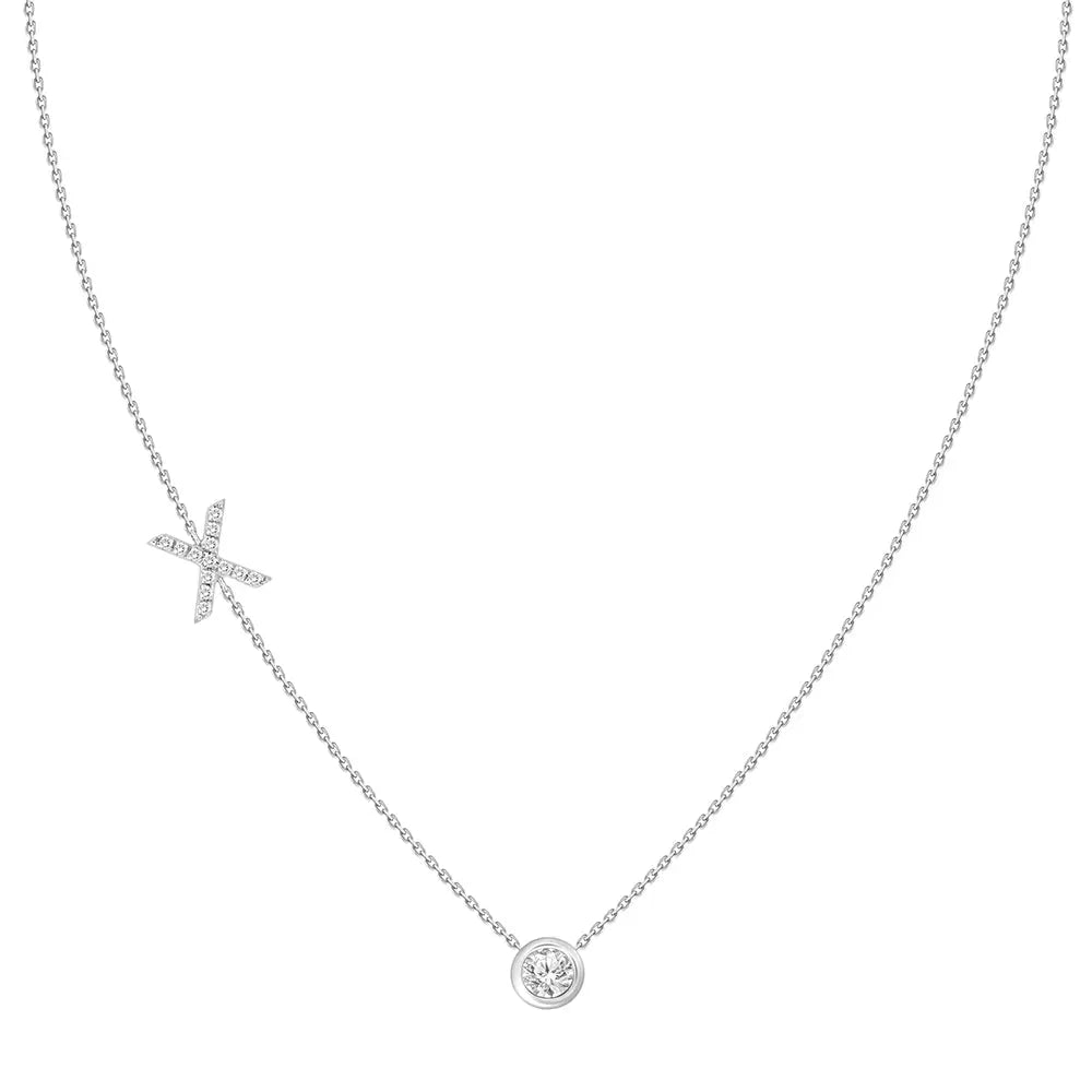 Pavé Diamond Initial Necklace, Letter X, in 18K White Gold | JJ Jewelry Miami