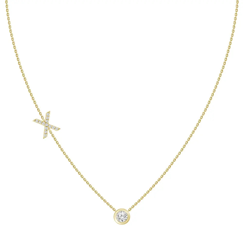 Pavé Diamond Initial Necklace, Letter X, in 18K Yellow Gold | JJ Jewelry Miami
