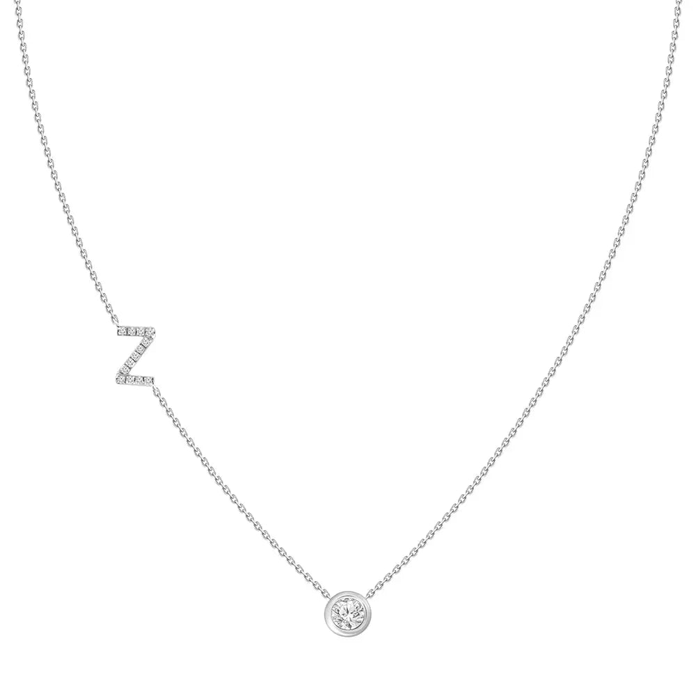 Pavé Diamond Initial Necklace, Letter Z, in 18K White Gold | JJ Jewelry Miami