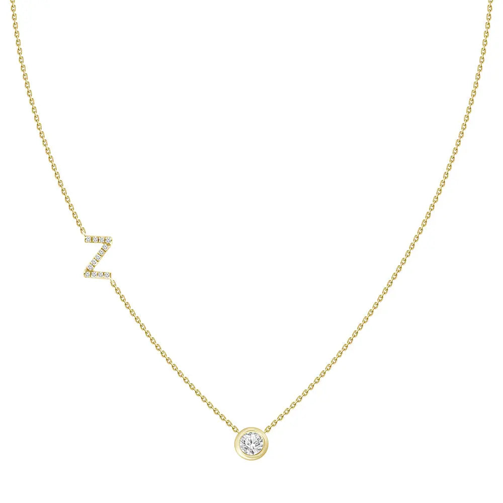 Pavé Diamond Initial Necklace, Letter Z, in 18K Yellow Gold | JJ Jewelry Miami