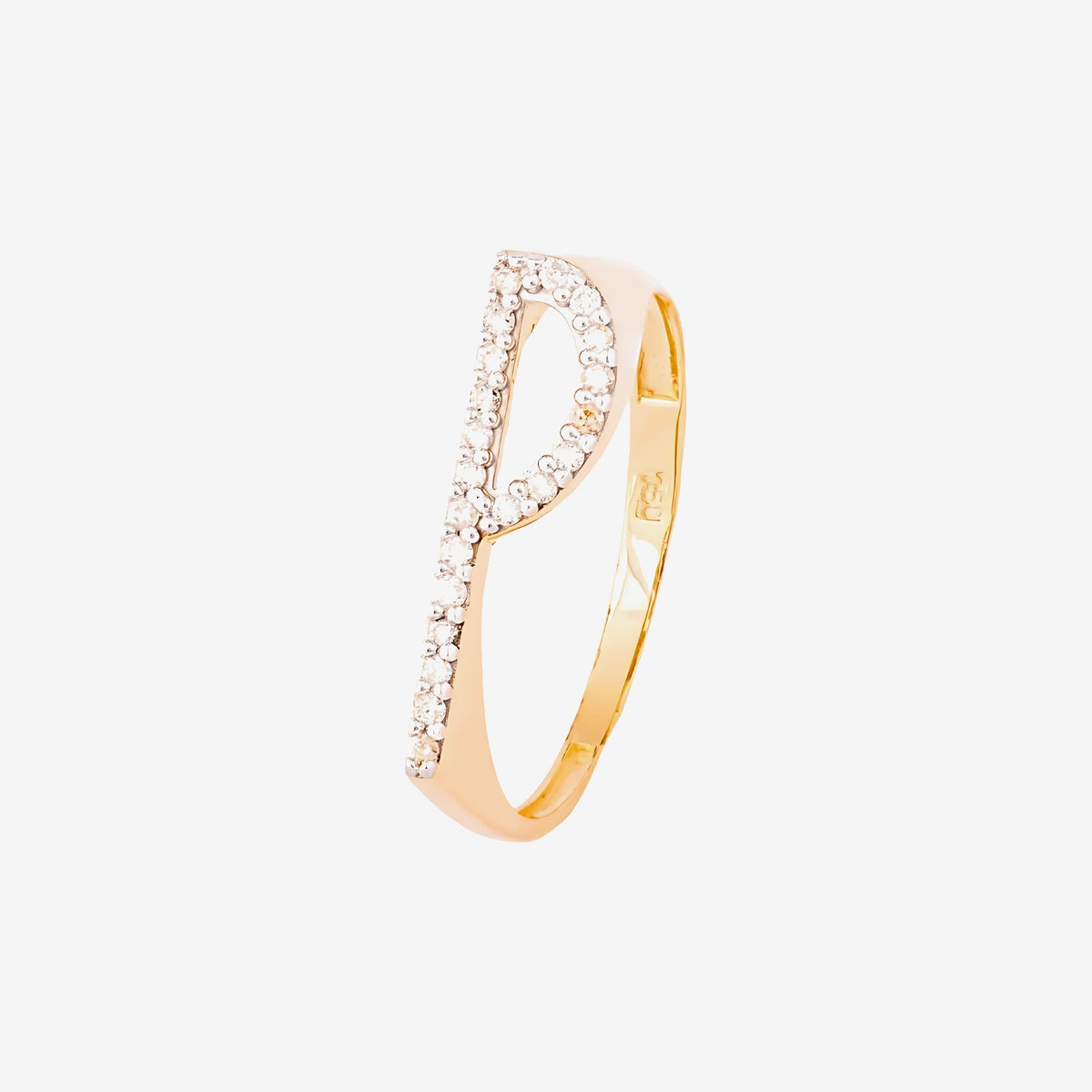 Pavé Diamond Letter Ring, Letter P in 18K Yellow Gold | JJ Jewelry